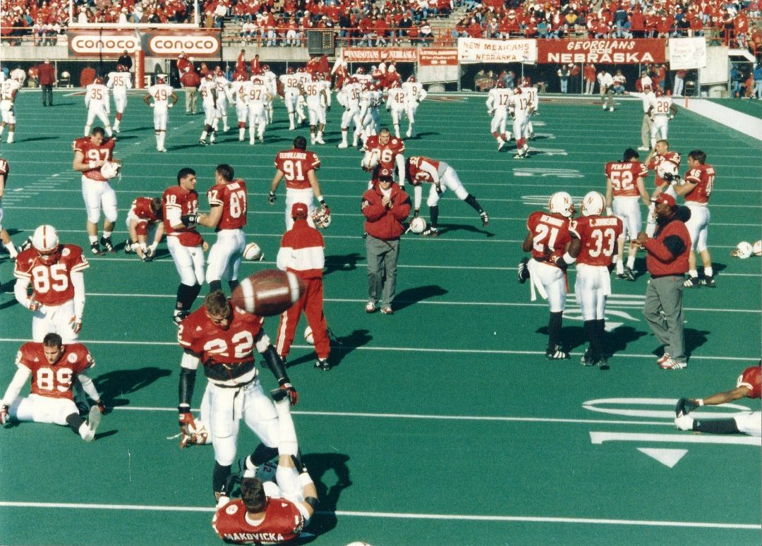 Chad Stanley strolls the Husker phalanx