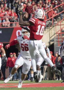 JD Spielman pulls in in a pass from Adrian Martinez vs Wisconsin 2019
