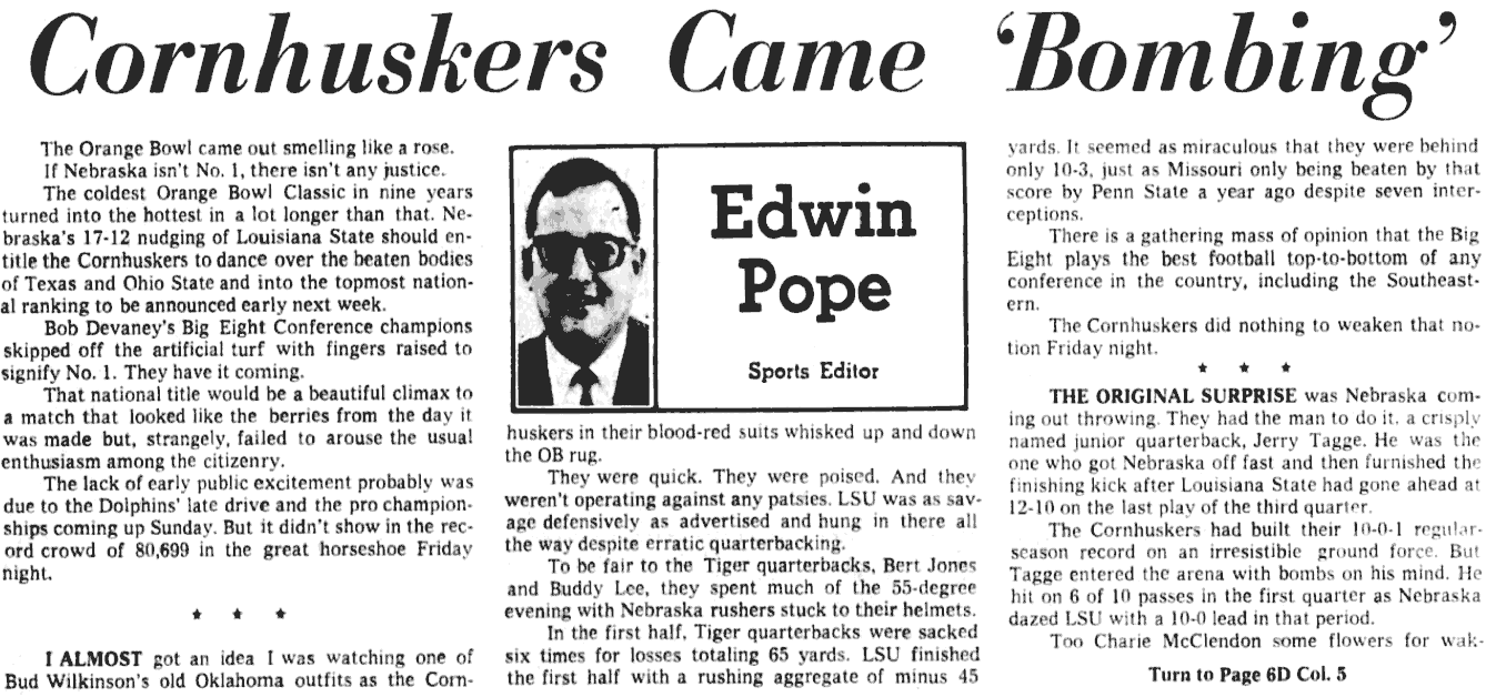 1971 Orange Bowl, Edwin Pope column par 1