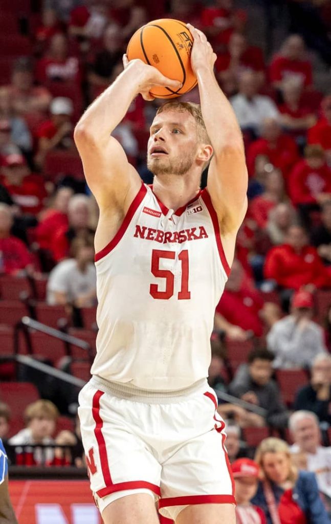 Nebraska's Reink Mast taking a shot vs. BYU in exhibition game